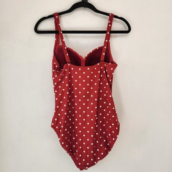 Niptuck Swim Red Polka Dot Swimsuit Joanne Slimming Ruched One Piece Size 8 - Picture 4 of 12